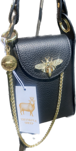 Leather "Bee" Small Crossbody in Black