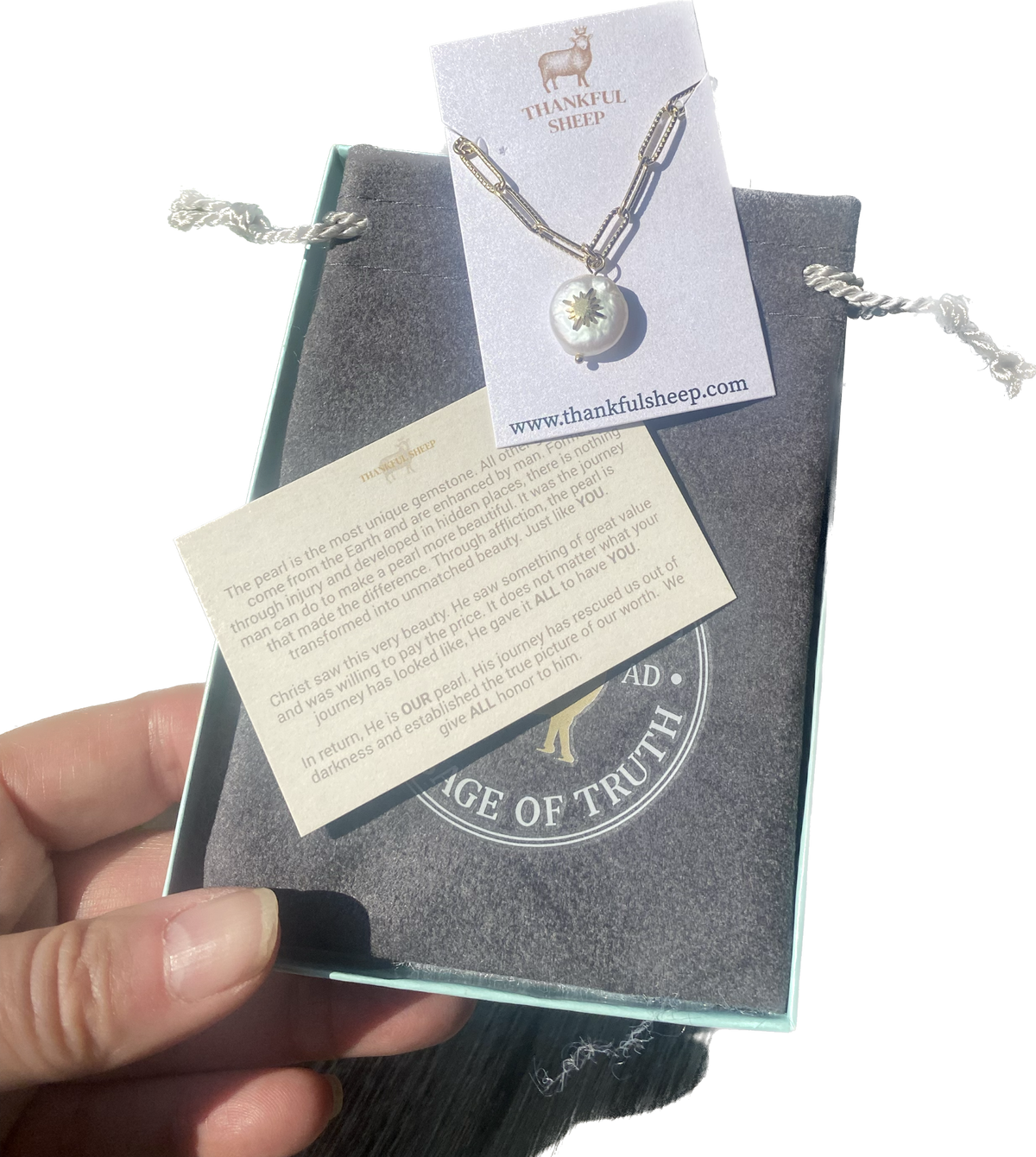 Thankful Sheep Stainless Steel Link Pearl Necklace