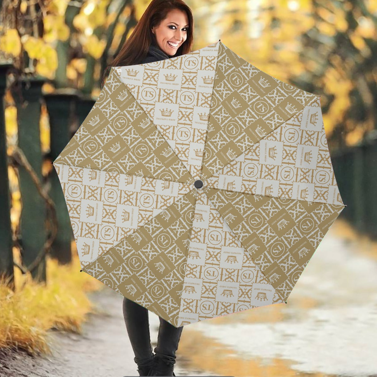 Thankful Sheep Icons Reversed Umbrella Gold/Light Gray