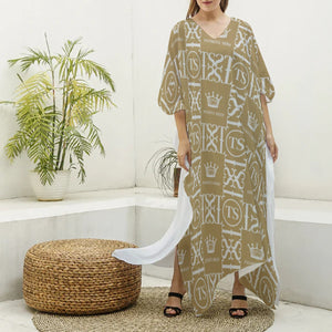 Thankful Sheep Icons  V-neck Kaftan  Gold/Light Gray