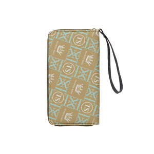 Thankful Sheep Icons Zip Wallet With Strap  Gold/Blue/Light Gray