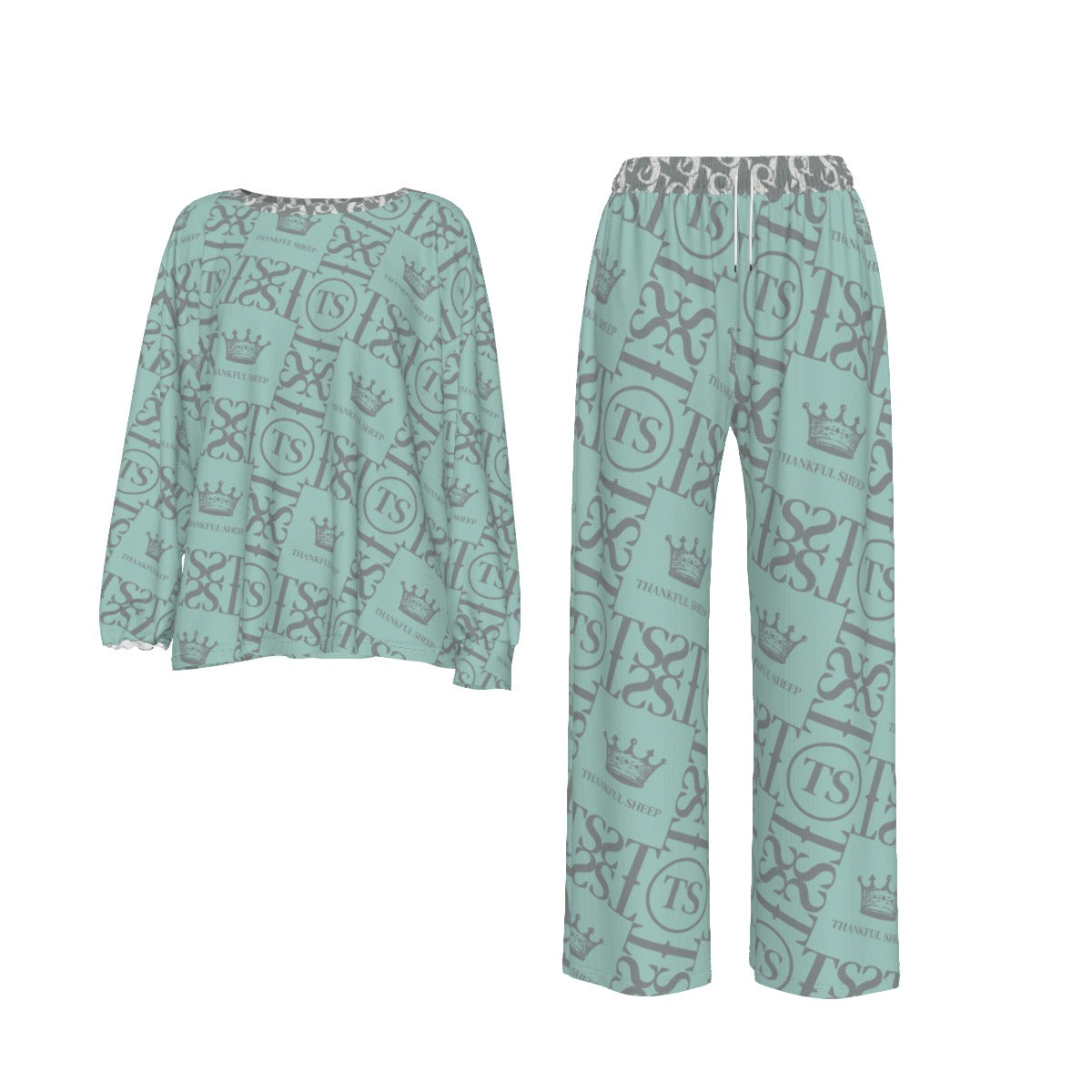 Thankful Sheep Icons Loungewear Set   Blue/Gray