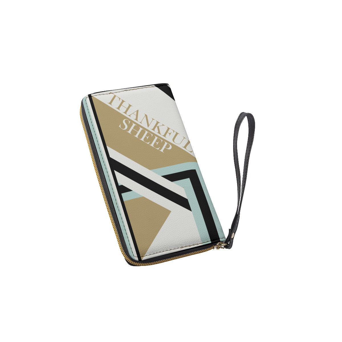 Thankful Sheep Bold Sheep Zip Wallet With Strap  Gold/Blue/Light Gray/Black