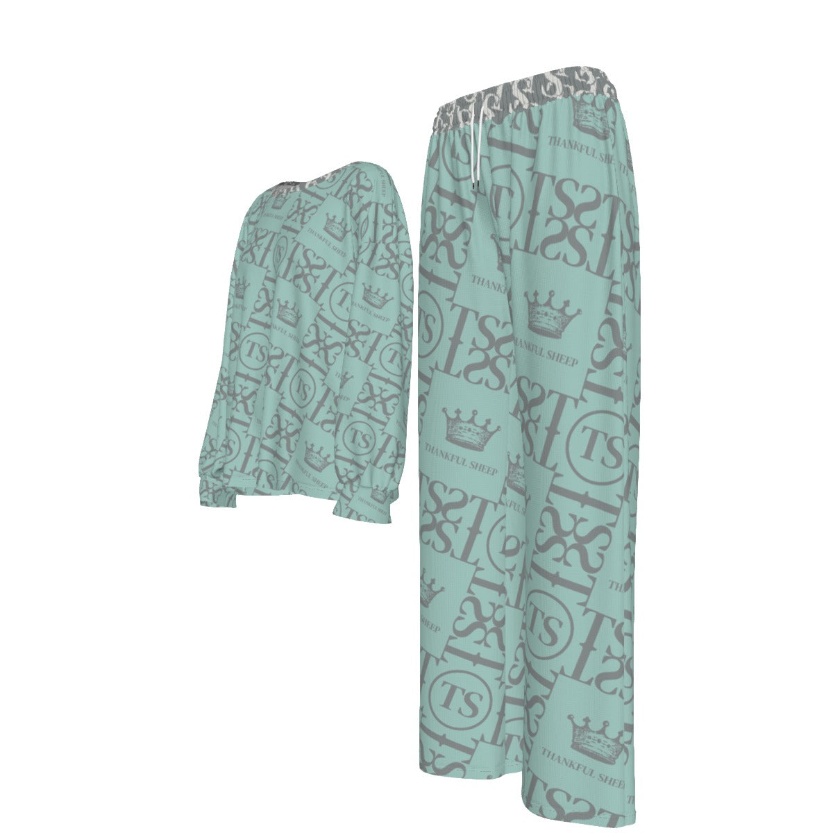 Thankful Sheep Icons Loungewear Set   Blue/Gray