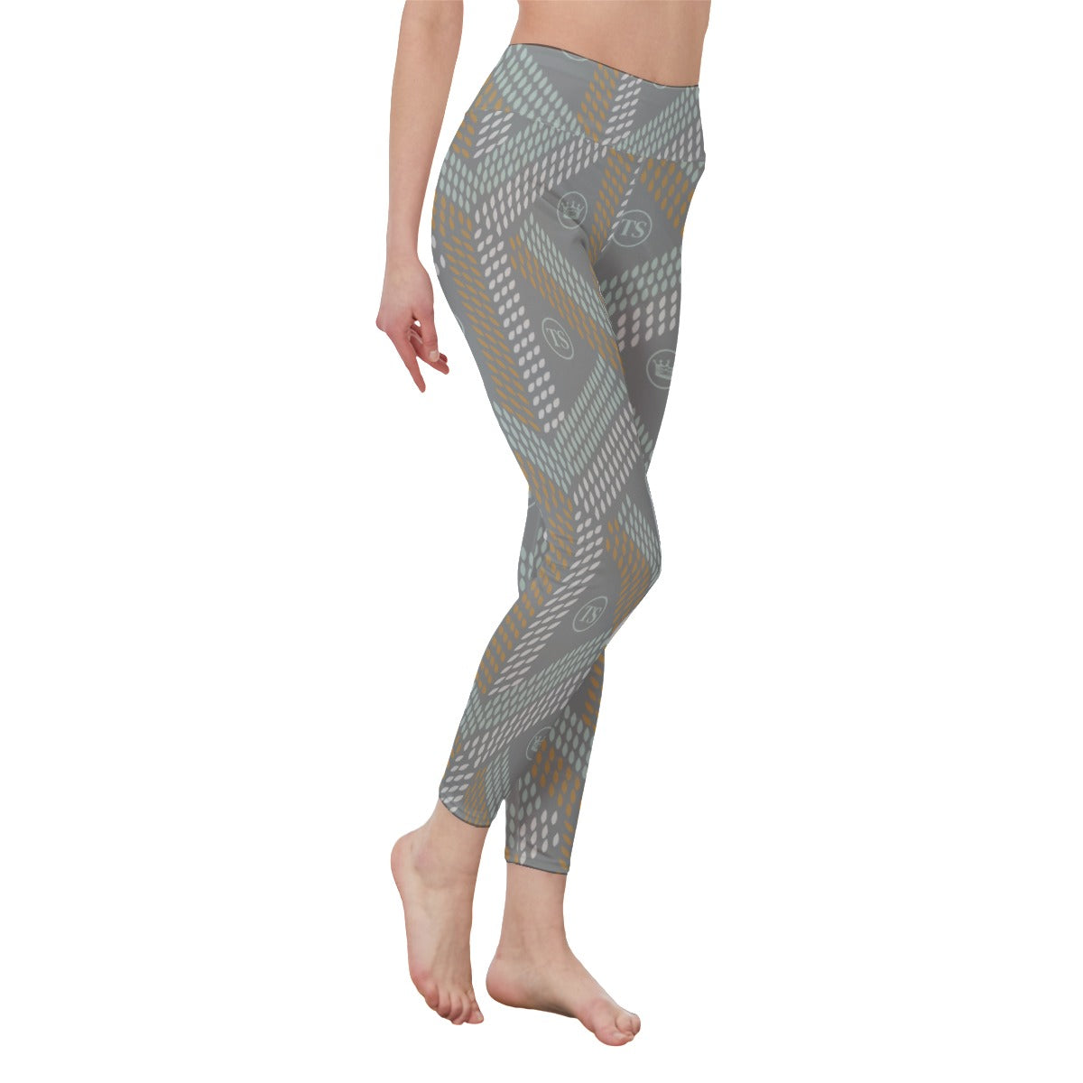 Thankful Sheep Whispers High Waist Leggings   Gray/Light Gray/Blue/Gold