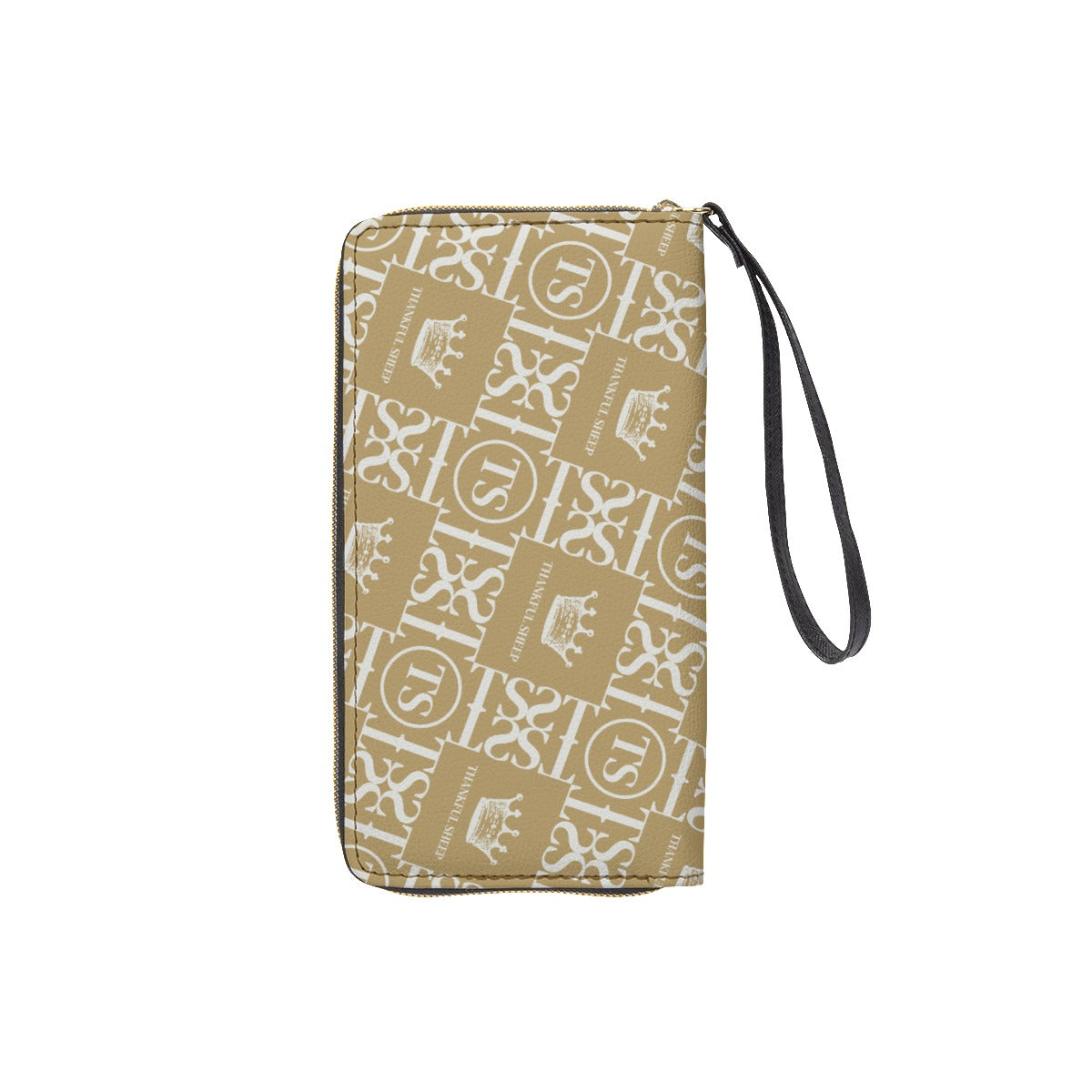 Thankful Sheep Icons Zip Wallet With Strap  Gold/Light Gray