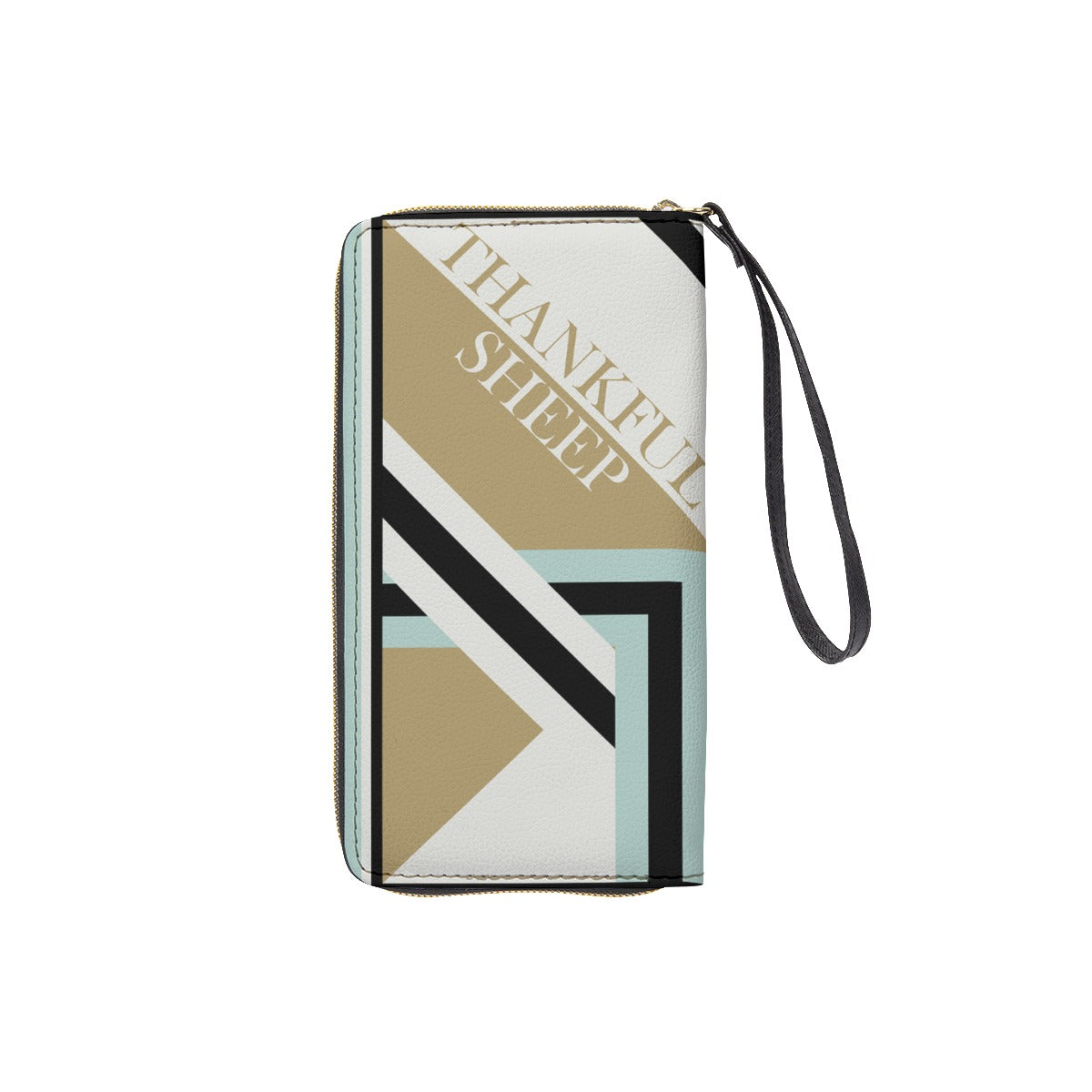 Thankful Sheep Bold Sheep Zip Wallet With Strap  Gold/Blue/Light Gray/Black