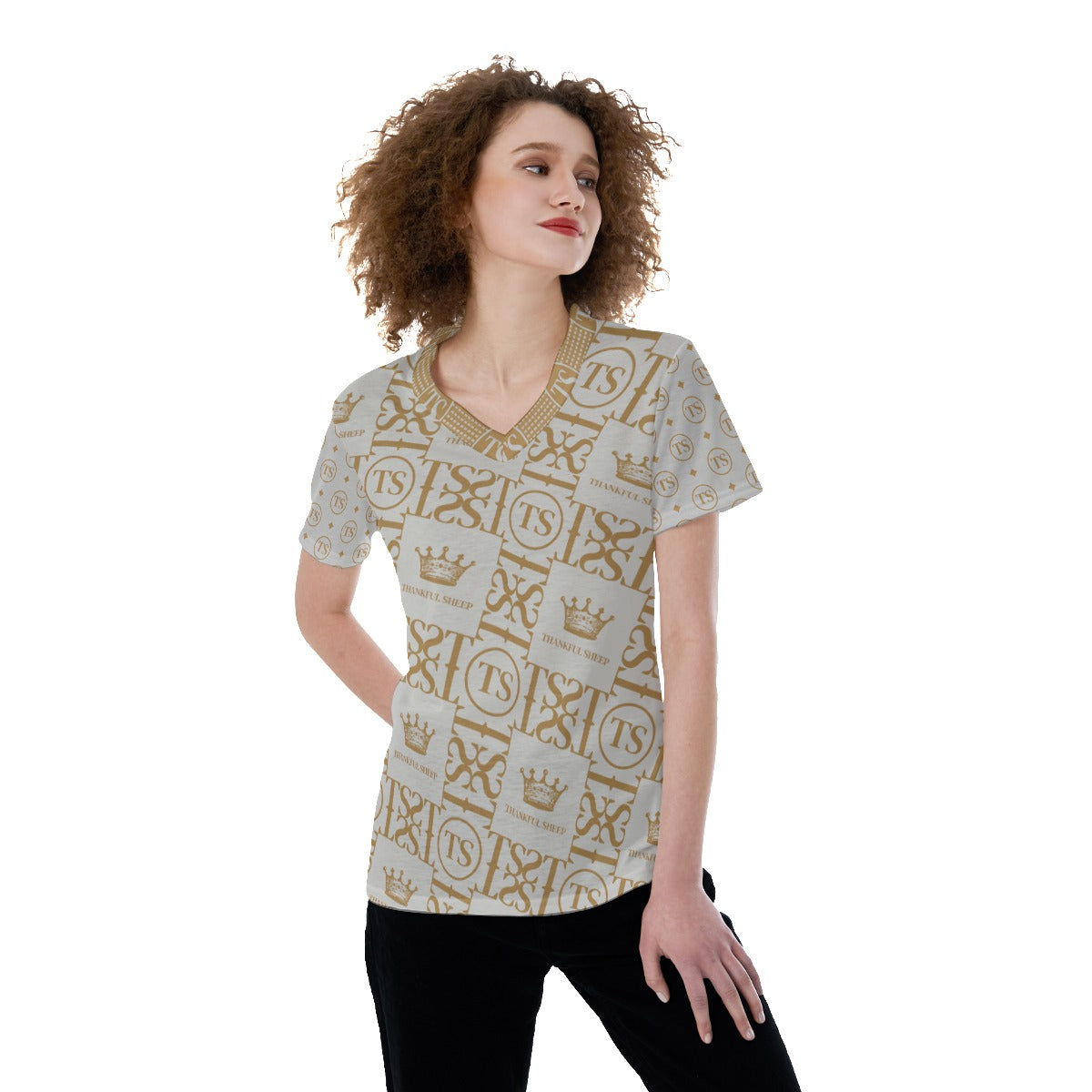 Thankful Sheep Icons V-neck Women's T-shirt