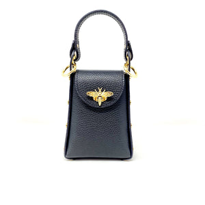 Leather "Bee" Small Crossbody in Black